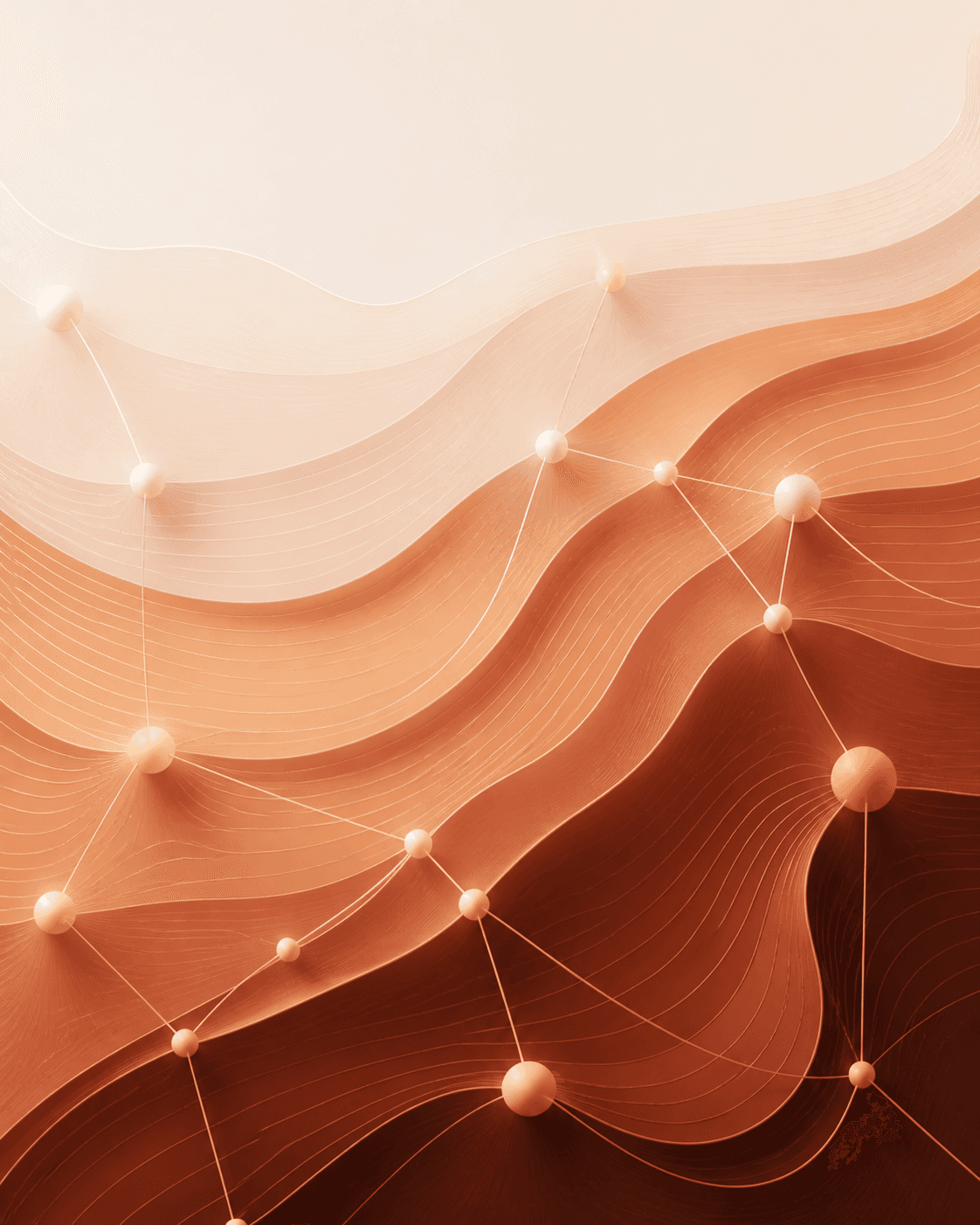 Warm abstract landscape of connected paths